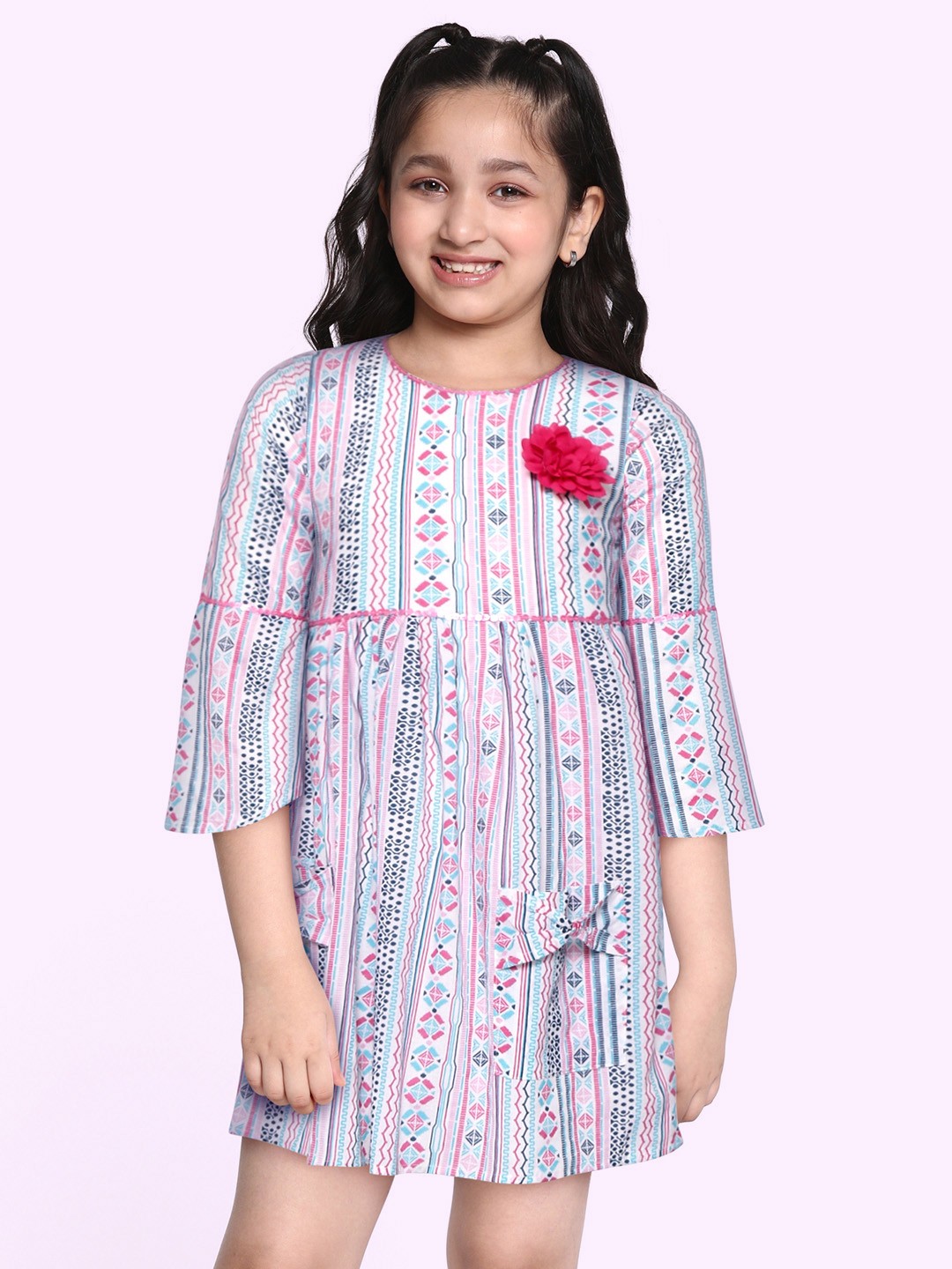 

Bella Moda White & Blue A-Line Dress