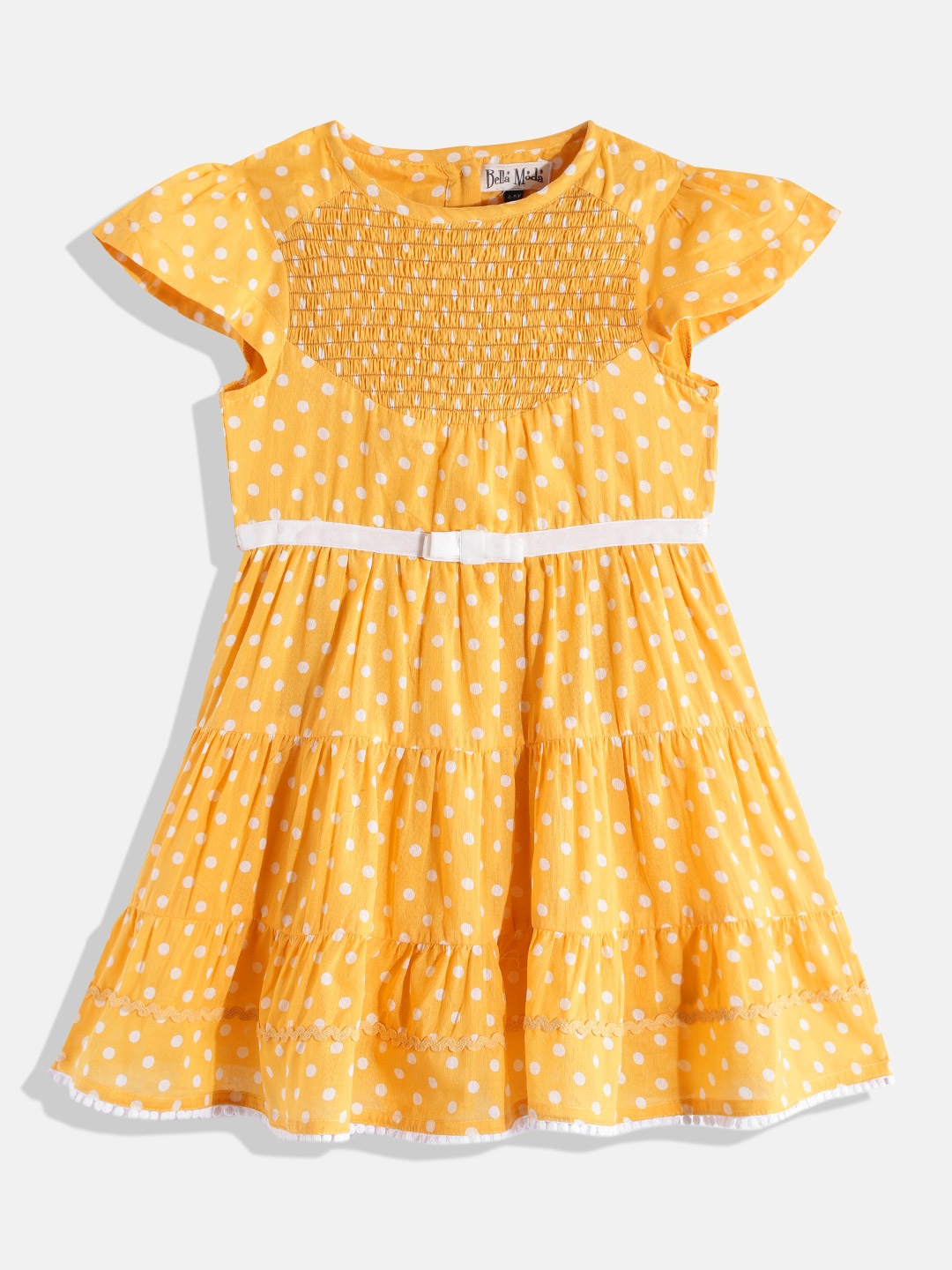 

Bella Moda Mustard Yellow Pure Cotton Polka Dots Print A-Line Dress