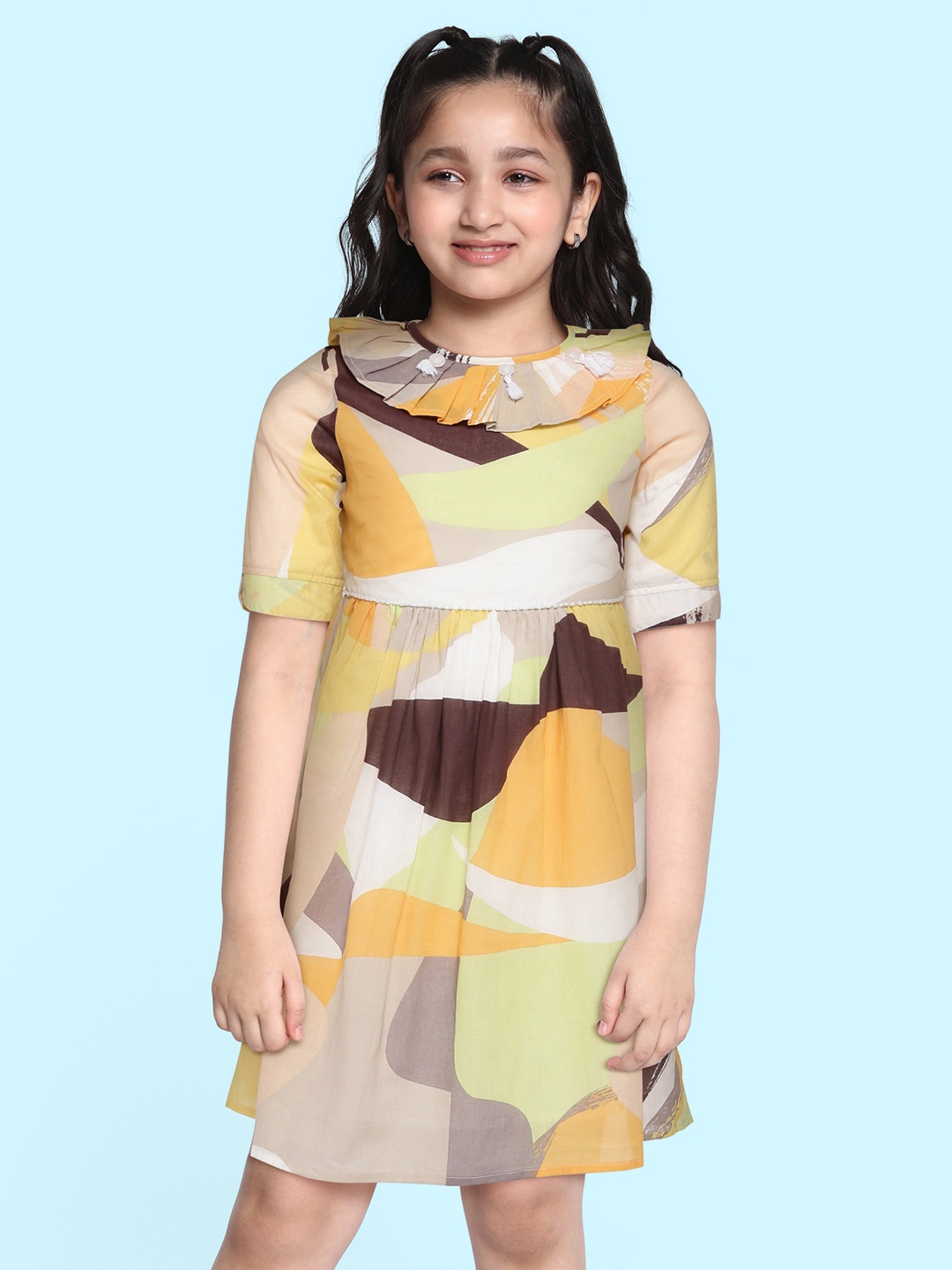 

Bella Moda Multicoloured Pure Cotton Printed A-Line Dress, Multi
