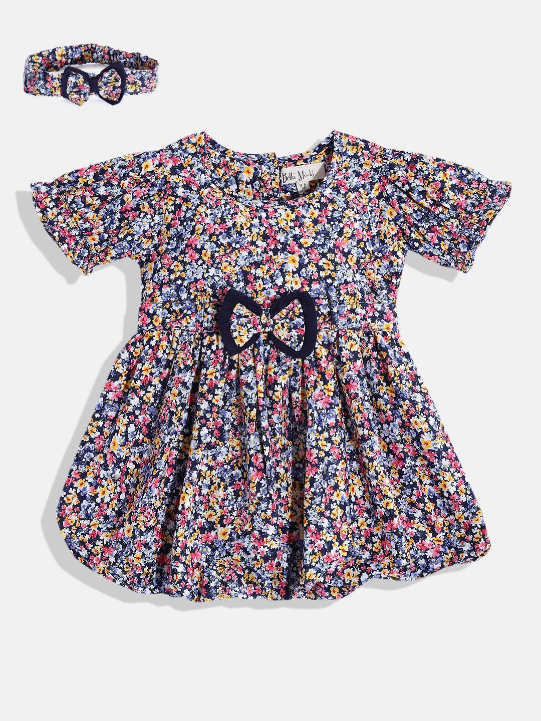 

Bella Moda Blue & Pink Floral A-Line Dress