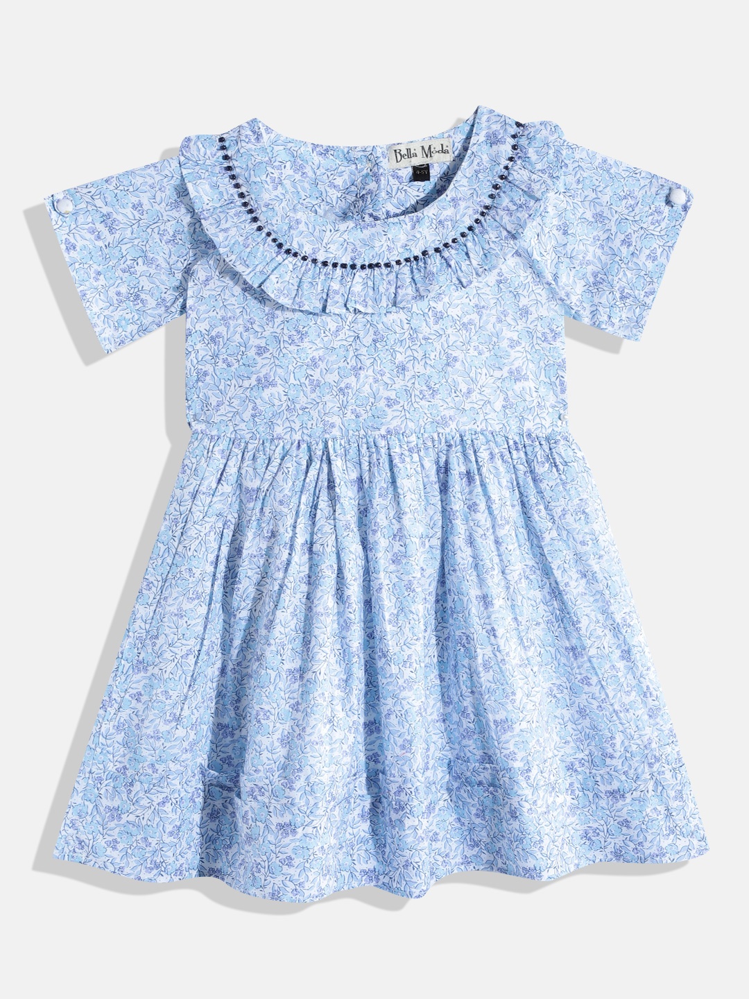 

Bella Moda Blue & White Floral Pure Cotton Dress