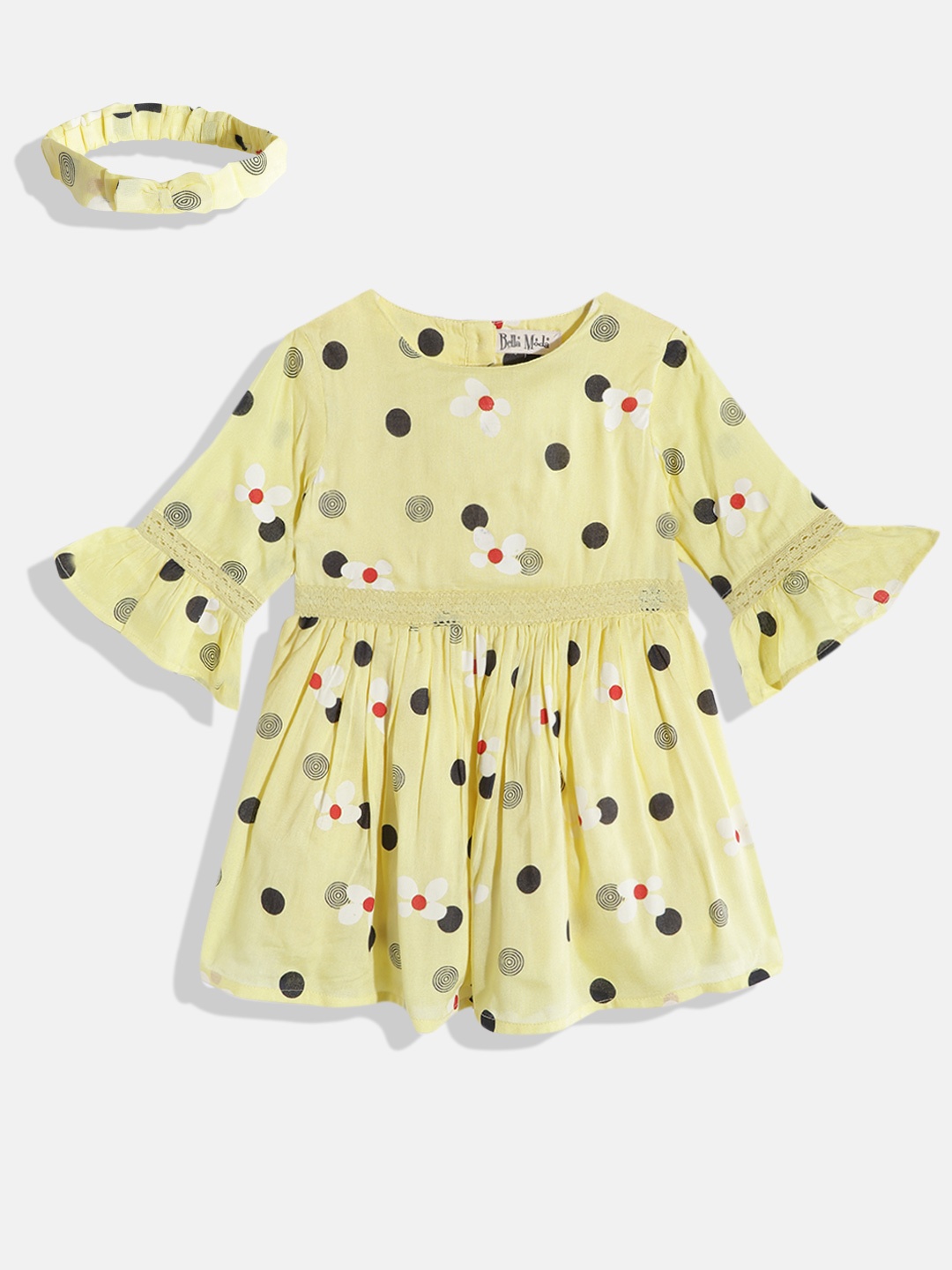 

Bella Moda Yellow & White Floral Pure Cotton Dress With Head Band