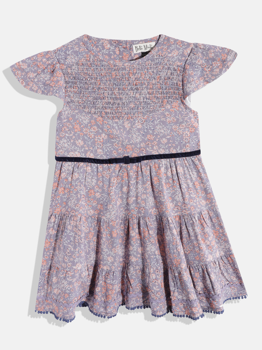 

Bella Moda Grey & Peach-Coloured Floral Pure Cotton Dress