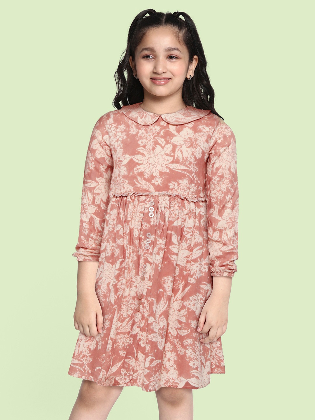 

Bella Moda Dusty Pink Floral Peter Pan Collar A-Line Dress, Rose