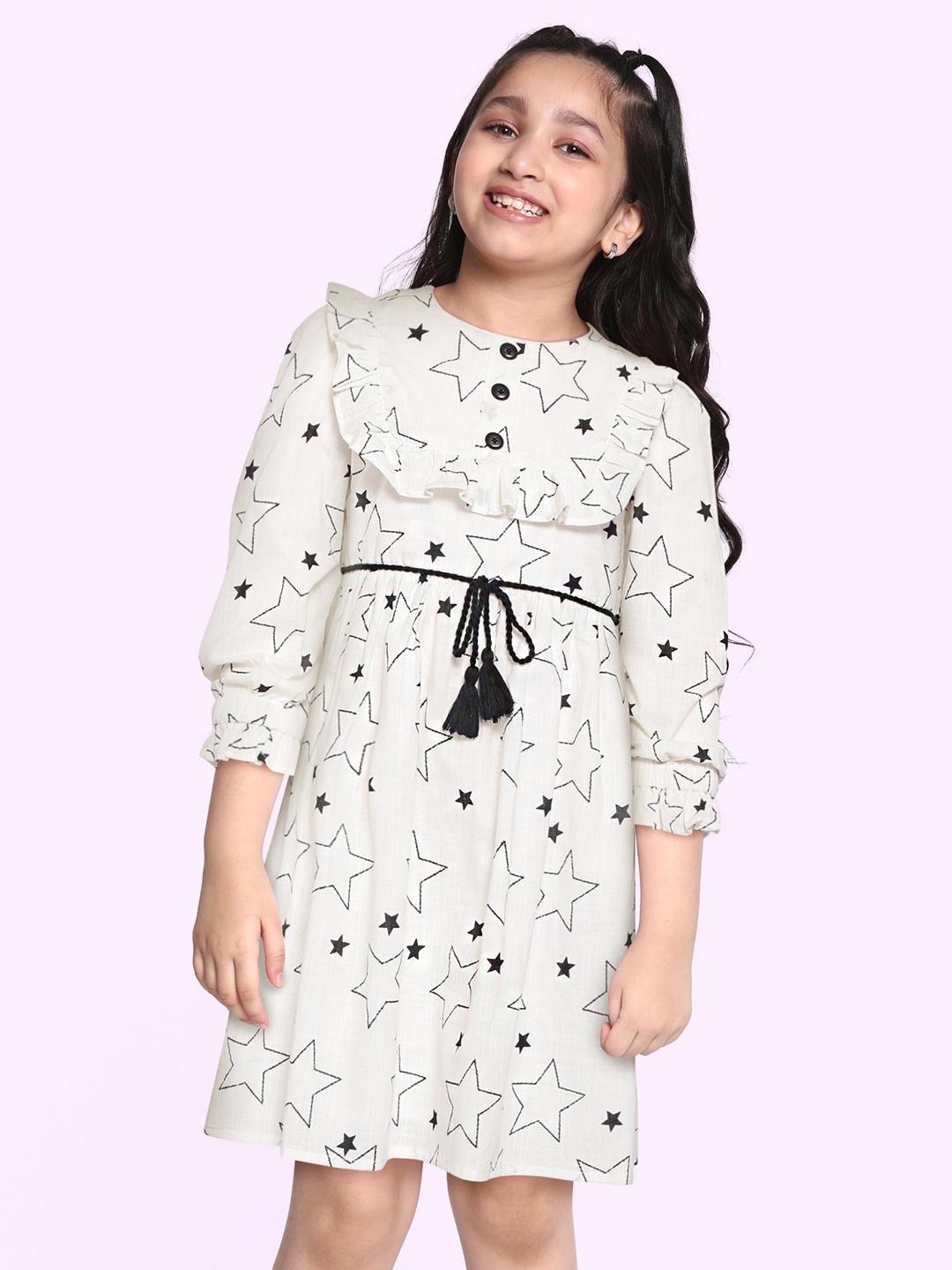 

Bella Moda White Pure Cotton Printed A-Line Dress