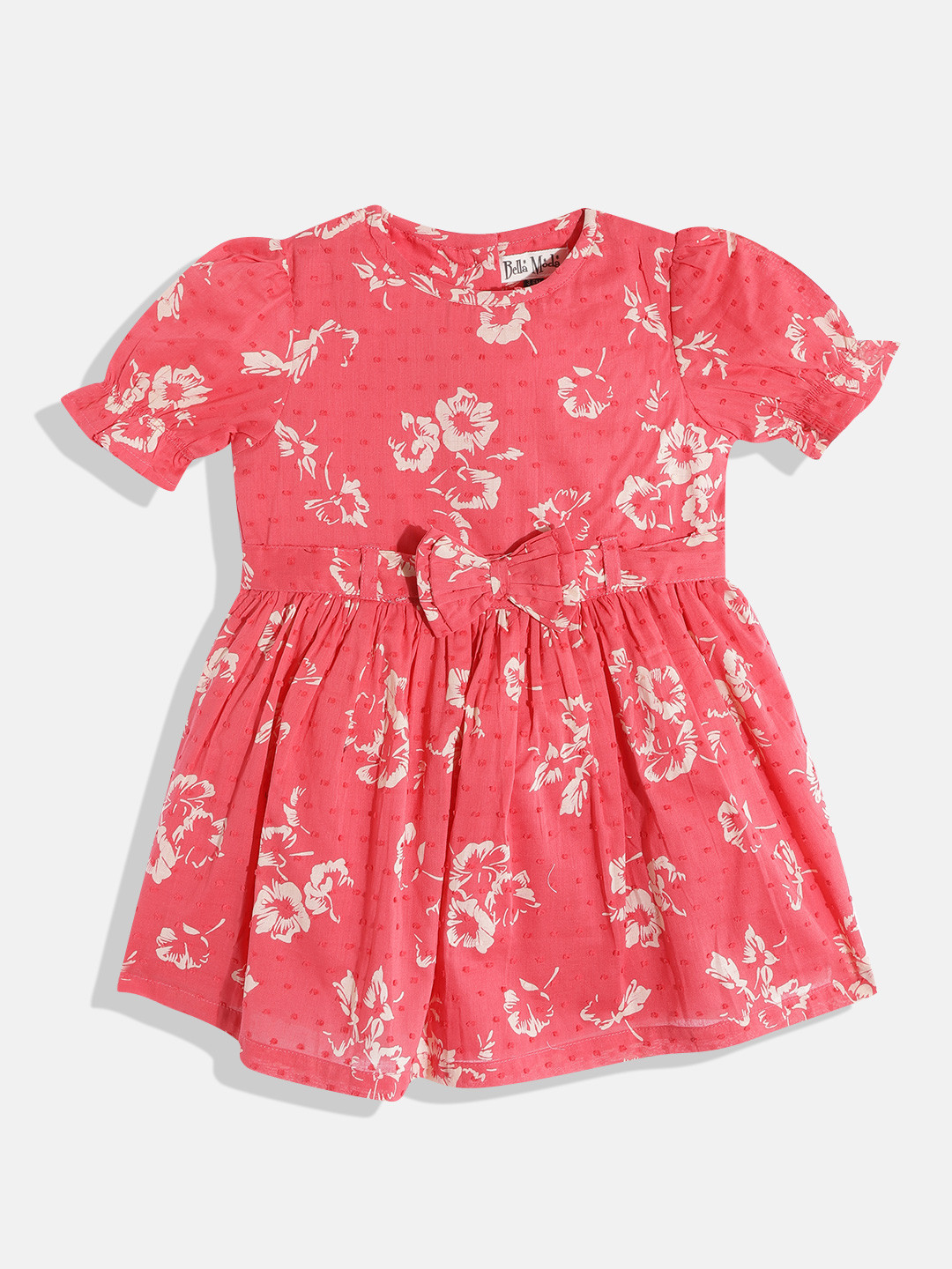

Bella Moda Pink & Beige Floral Pure Cotton Dress