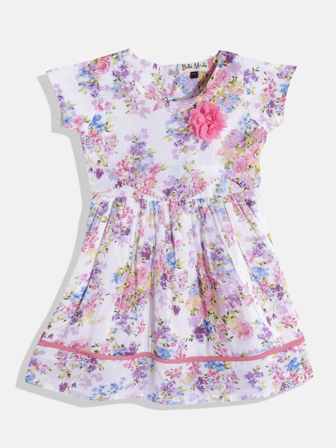 

Bella Moda White & Blue Floral Pure Cotton Dress