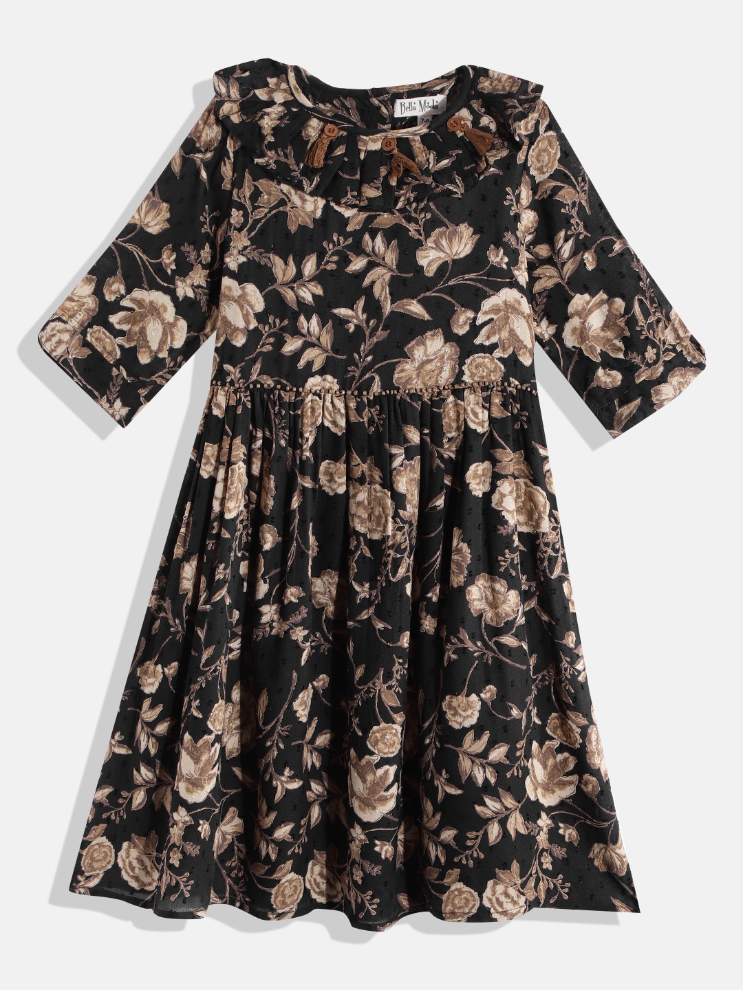 

Bella Moda Black Cotton Floral A-Line Dress