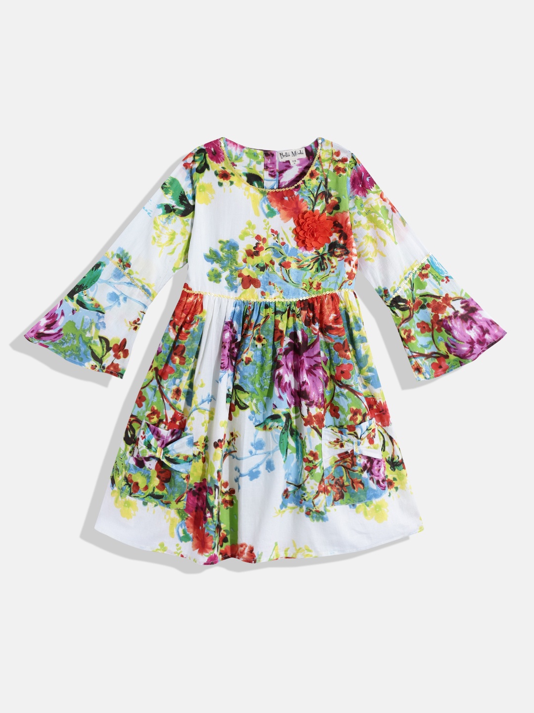

Bella Moda White & Red Floral A-Line Dress