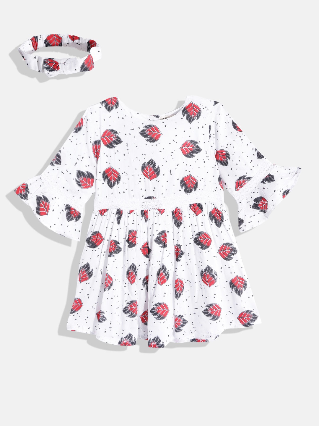 

Bella Moda White & Red Pure Cotton Dress With Headband