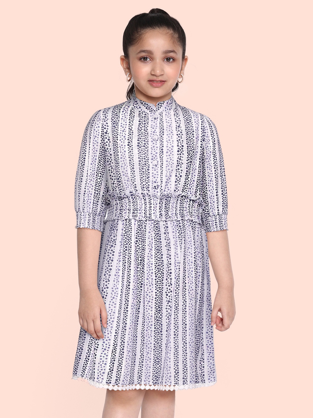 

Bella Moda White & Blue Floral A-Line Dress