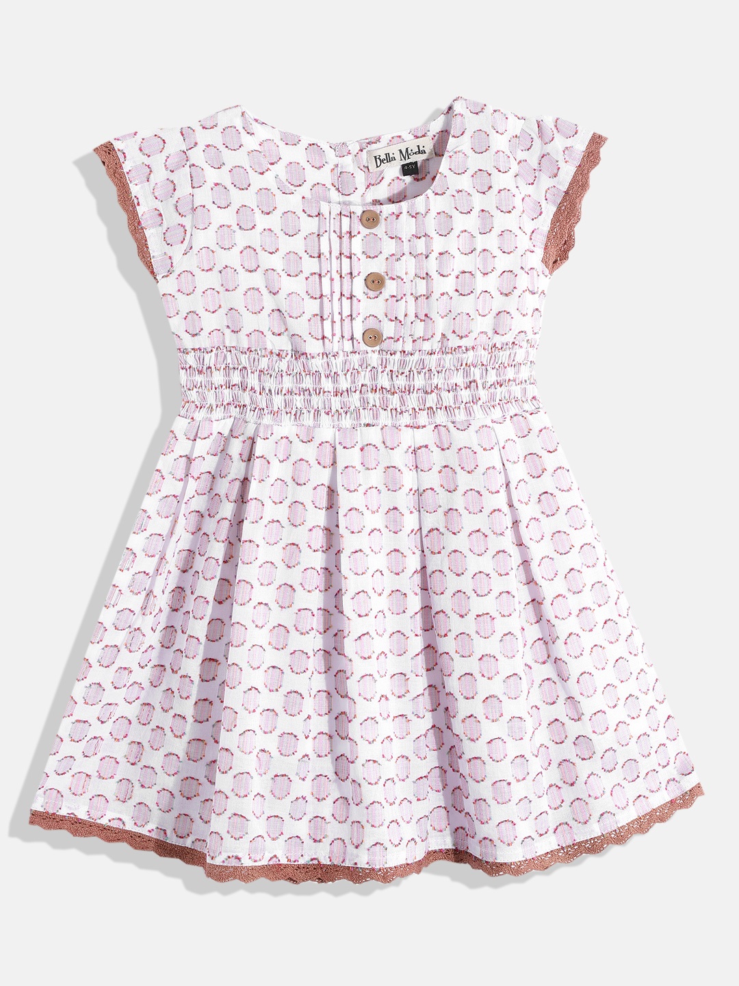 

Bella Moda White Cotton Printed A-Line Dress