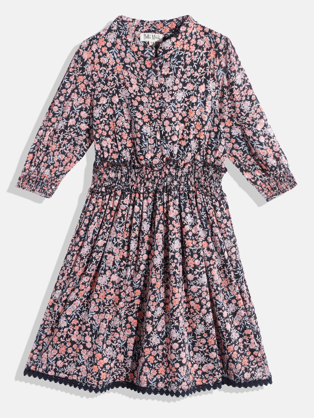 

Bella Moda Black & Pink Cotton Floral A-Line Dress