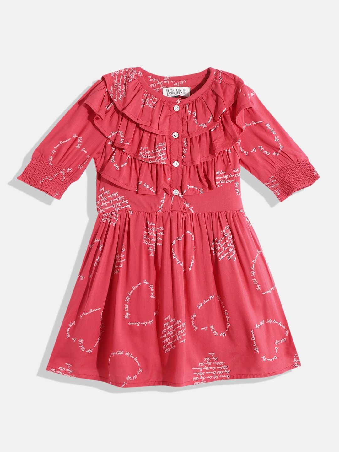 

Bella Moda Coral Red Cotton Printed A-Line Dress
