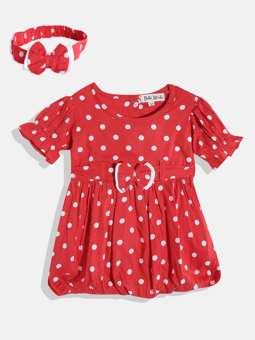 

Bella Moda Red & White Pure Cotton Dress With Head Band