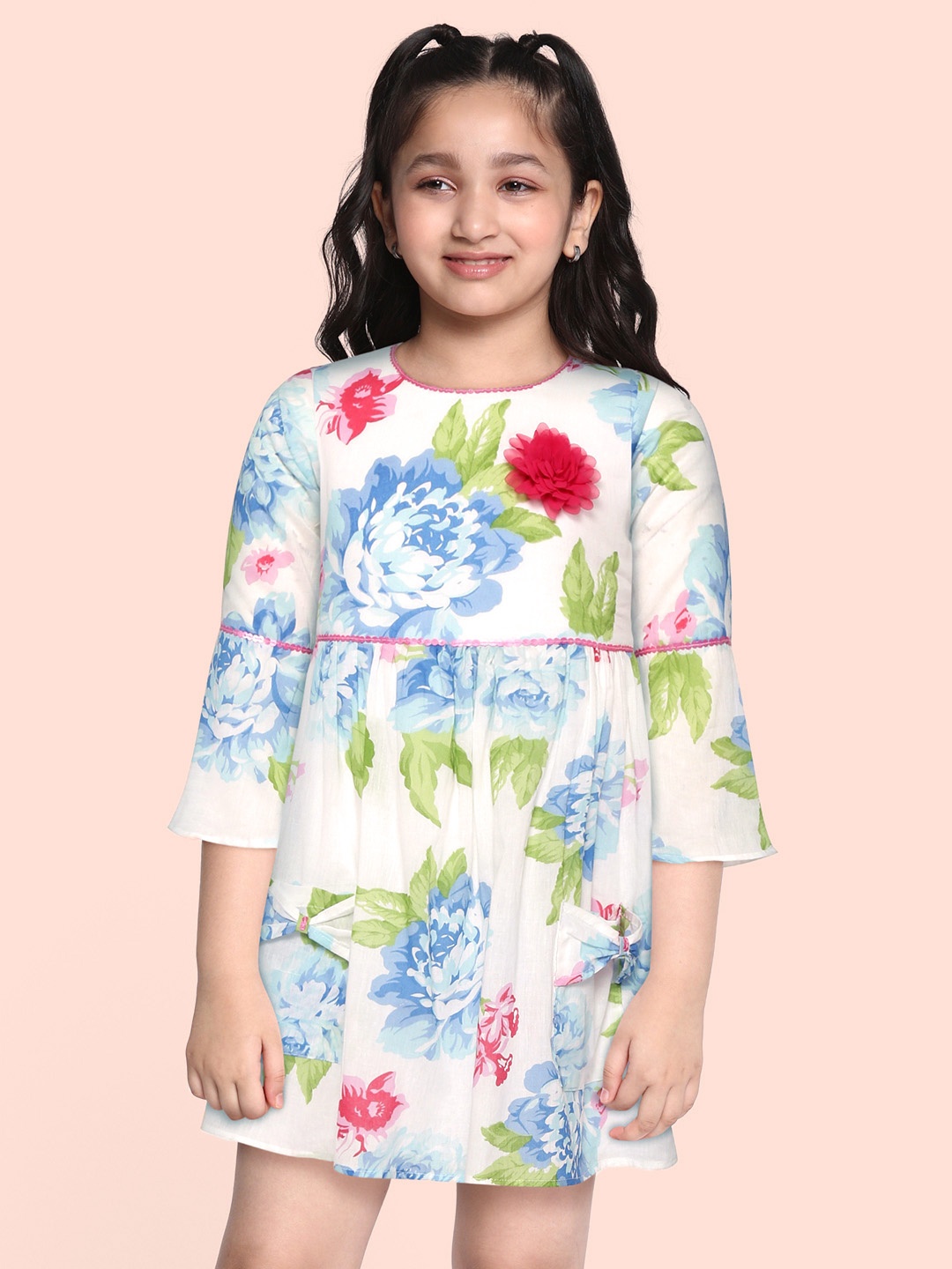 

Bella Moda White & Blue Floral A-Line Dress