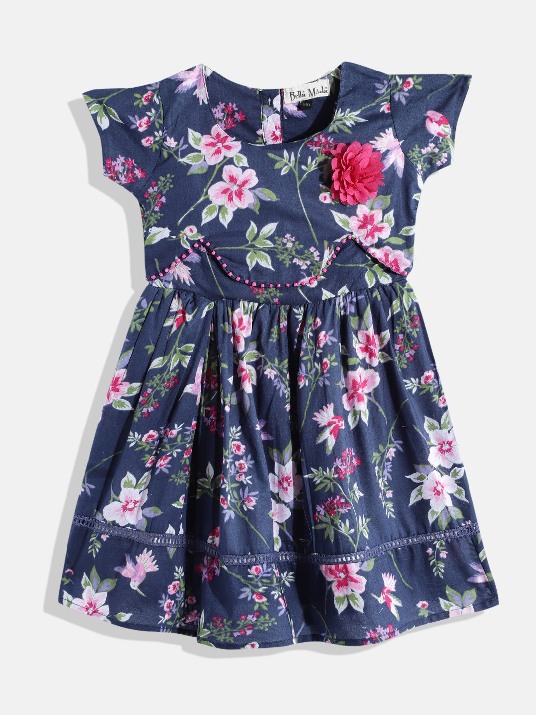 

Bella Moda Blue & Pink Floral Pure Cotton Dress