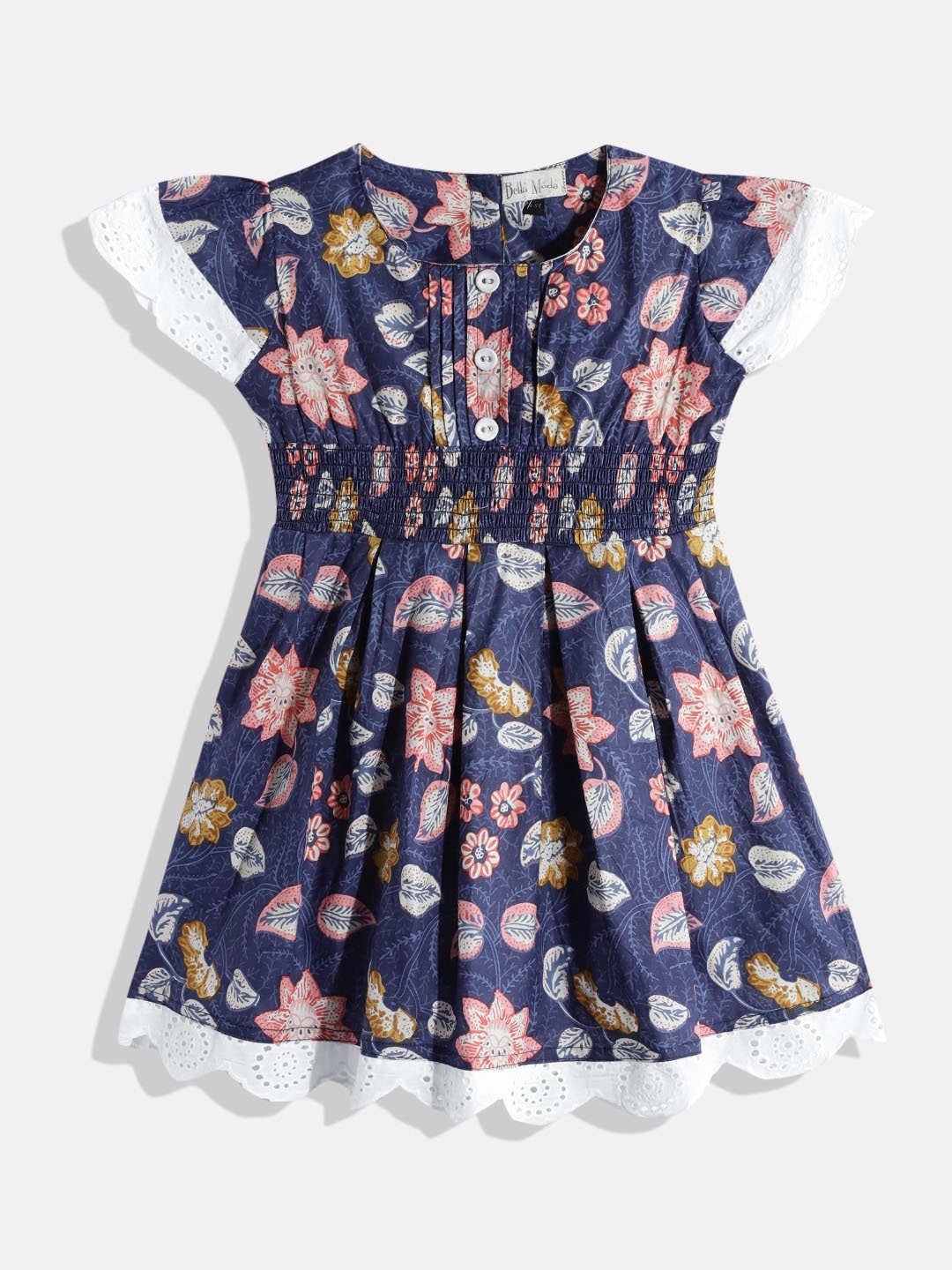 

Bella Moda Blue & Peach-Coloured Floral Pure Cotton Dress