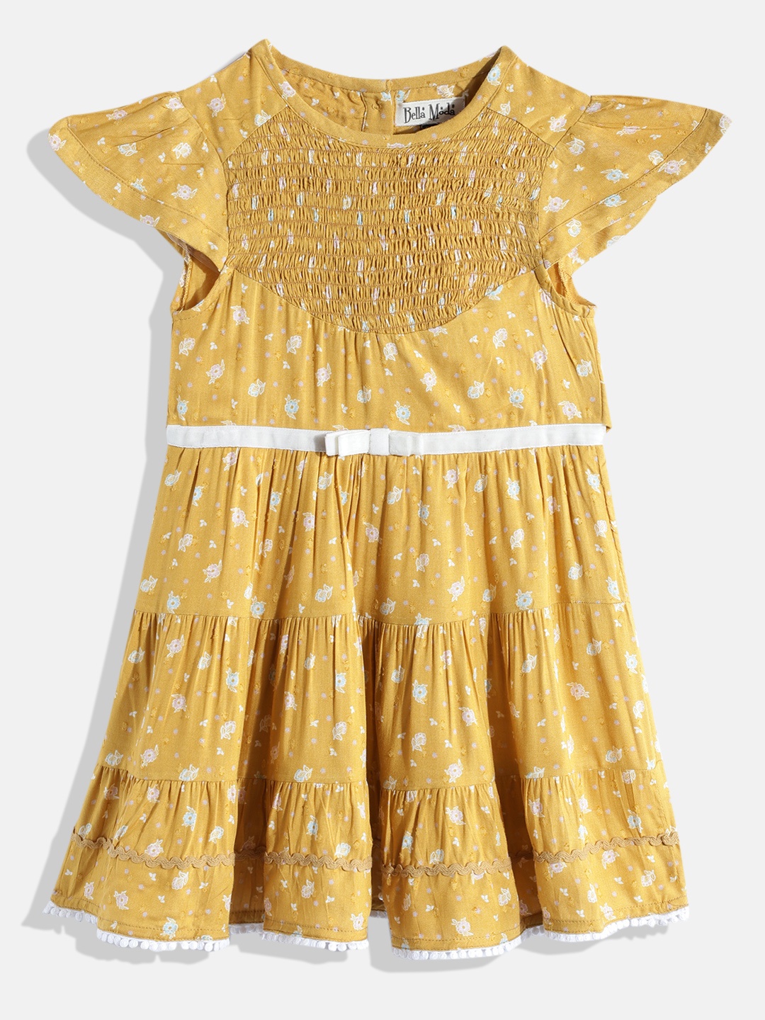 

Bella Moda Mustard Yellow & White Pure Cotton Dress