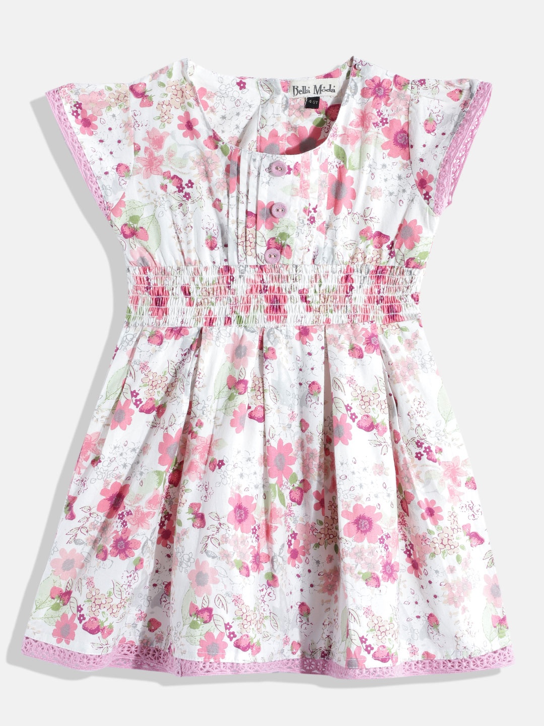 

Bella Moda White & Pink Floral Pure Cotton Dress