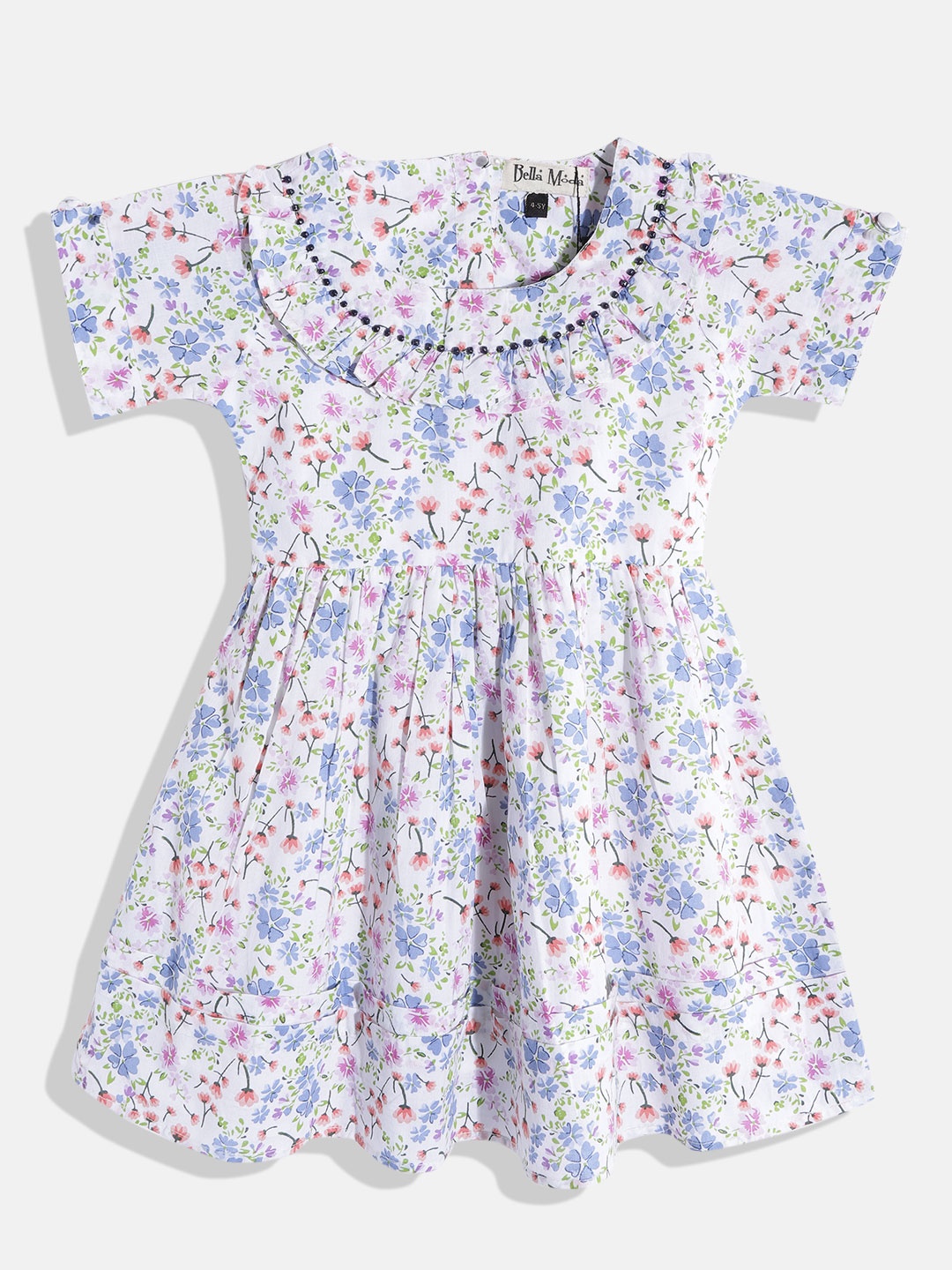 

Bella Moda White & Blue Floral Pure Cotton Dress