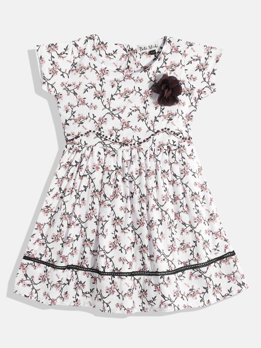 

Bella Moda White Cotton Floral A-Line Dress