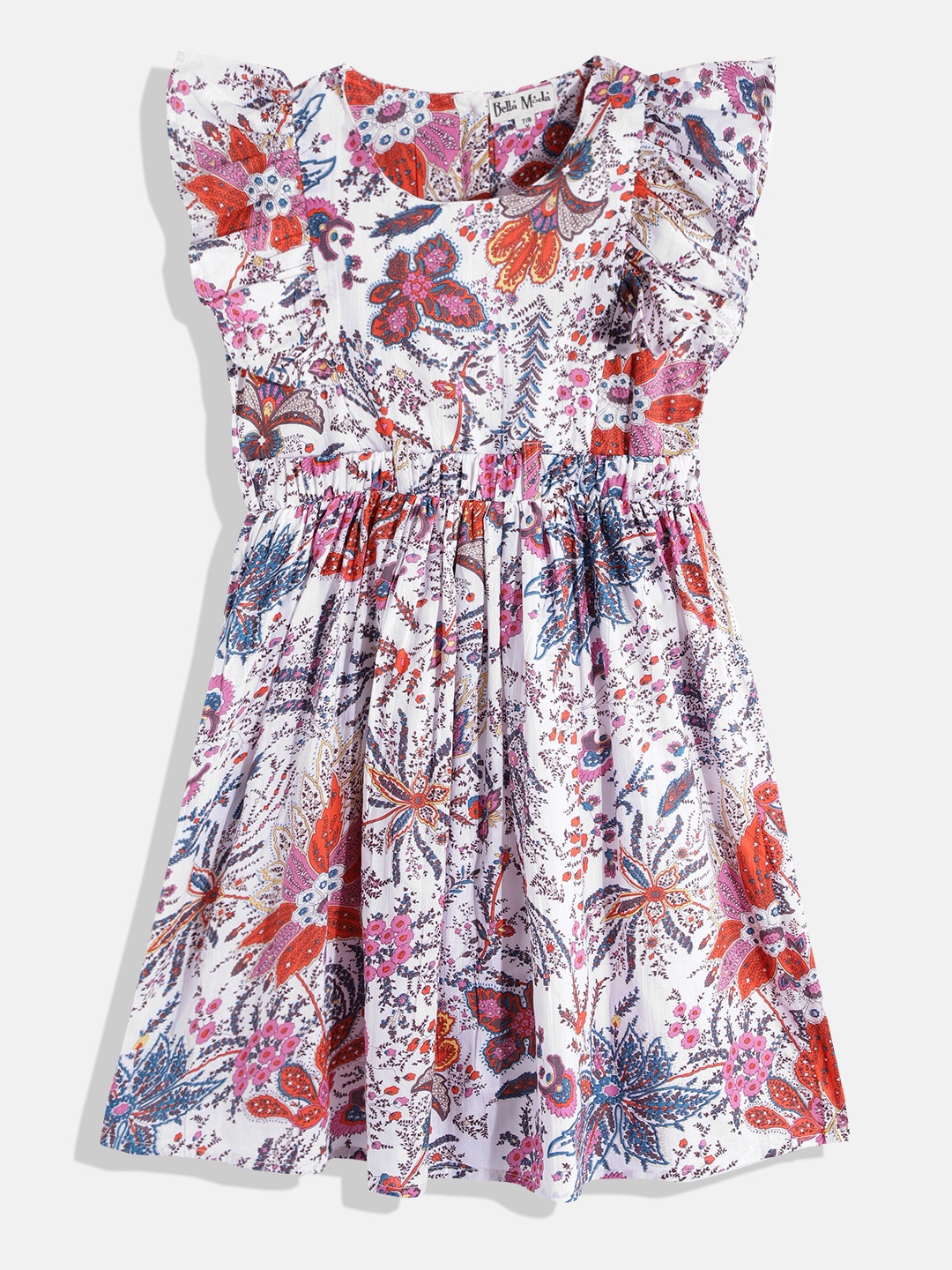 

Bella Moda White & Blue Cotton Floral A-Line Dress