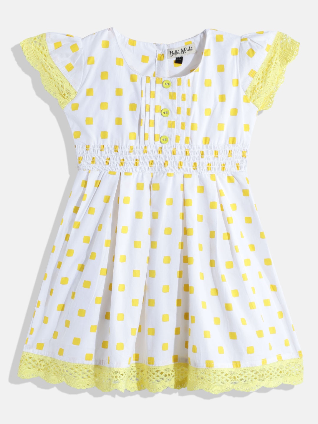 

Bella Moda White & Yellow Pure Cotton Dress