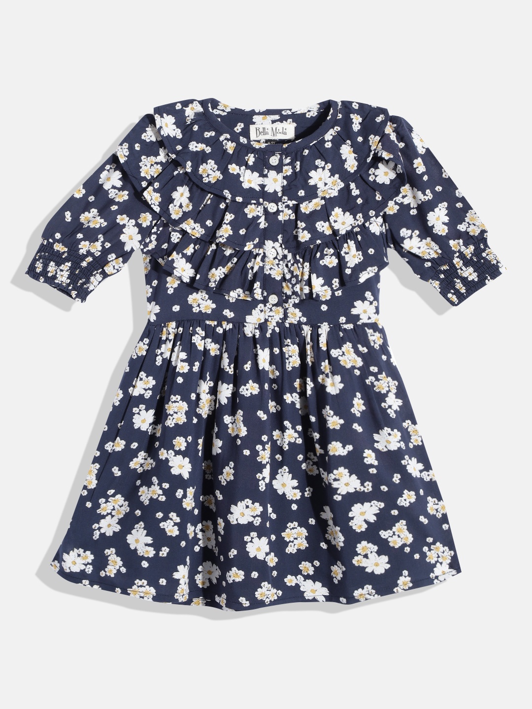 

Bella Moda Navy Blue Cotton Floral A-Line Dress