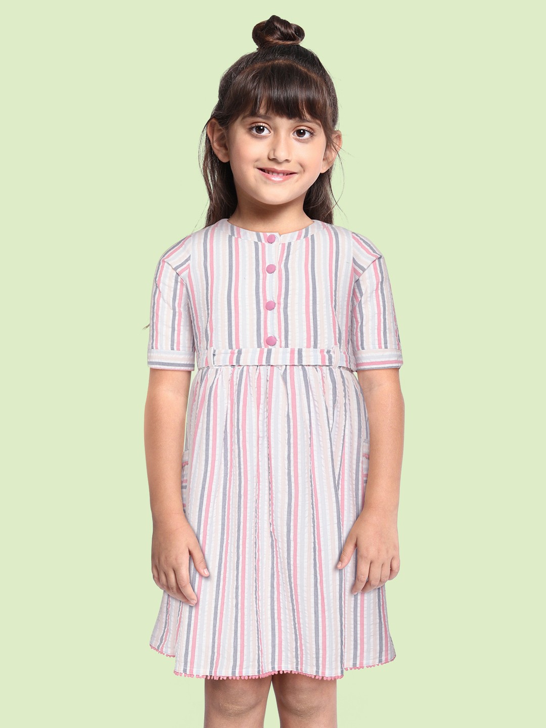 

Bella Moda Blue & Pink Cotton Striped A-Line Dress