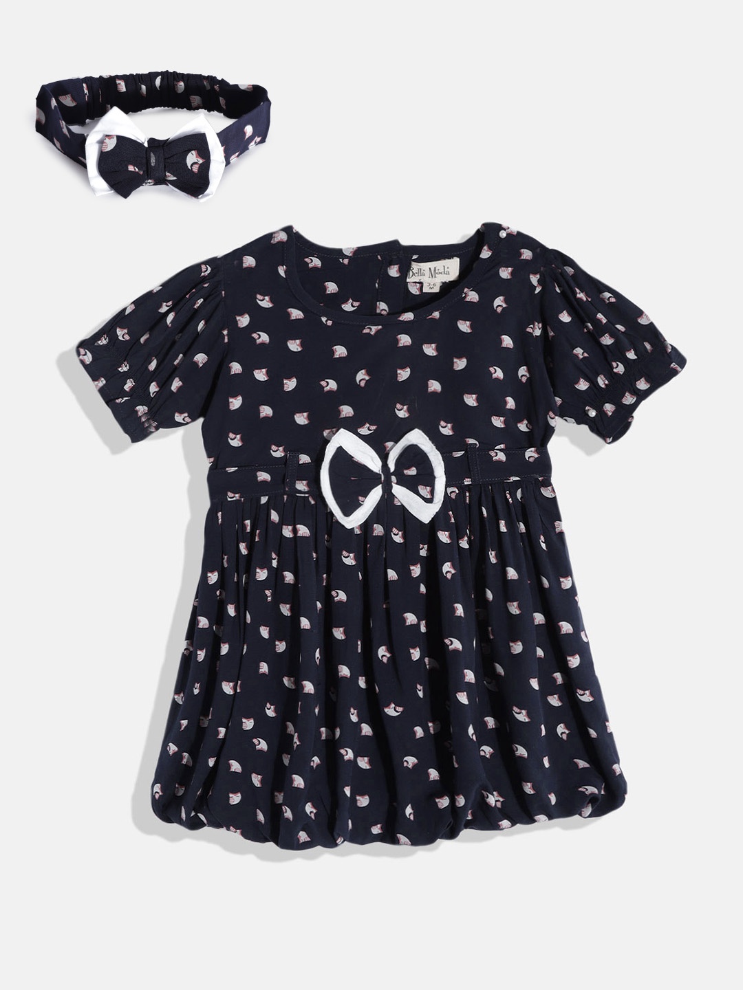 

Bella Moda Navy Blue & White A-Line Dress
