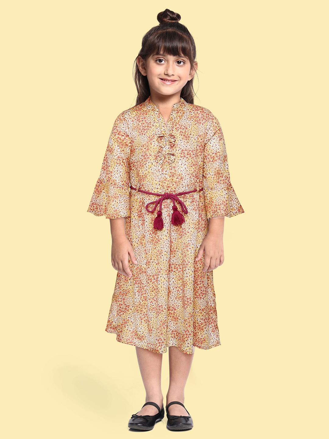 

Bella Moda Yellow & Maroon A-Line Dress
