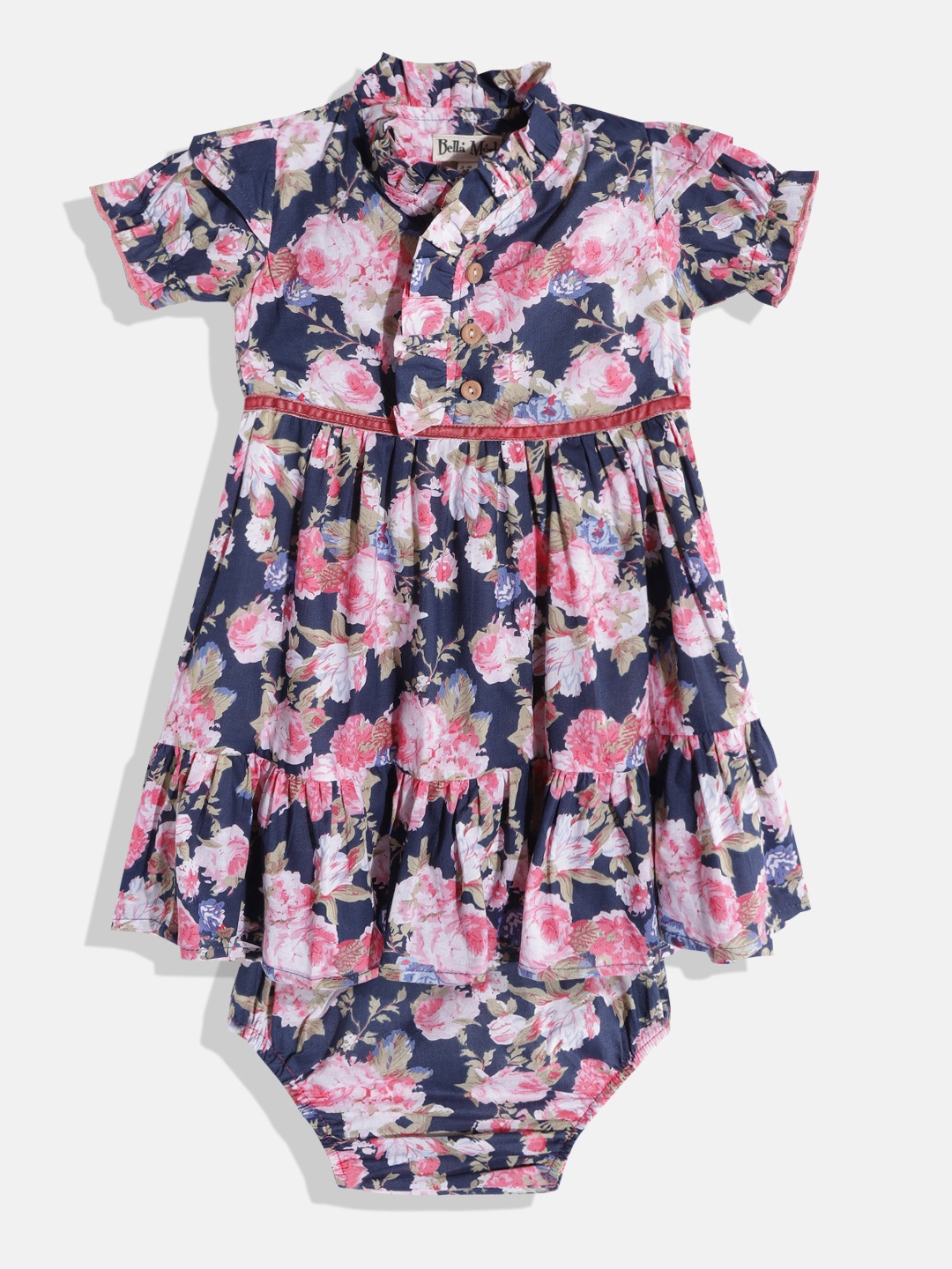 

Bella Moda Blue & Pink Floral A-Line Dress