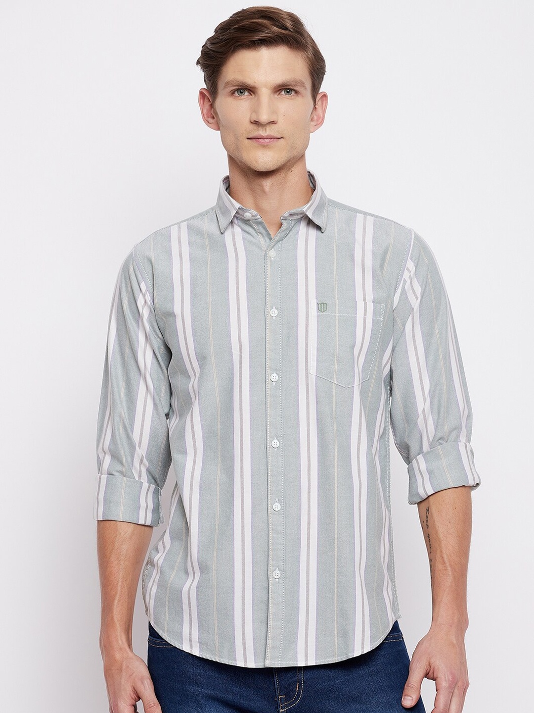 

Duke Men Green Slim Fit Multi Striped Casual Shirt
