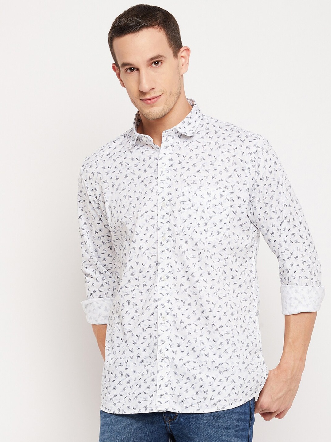 

Duke Men White Slim Fit Printed Casual Shirt