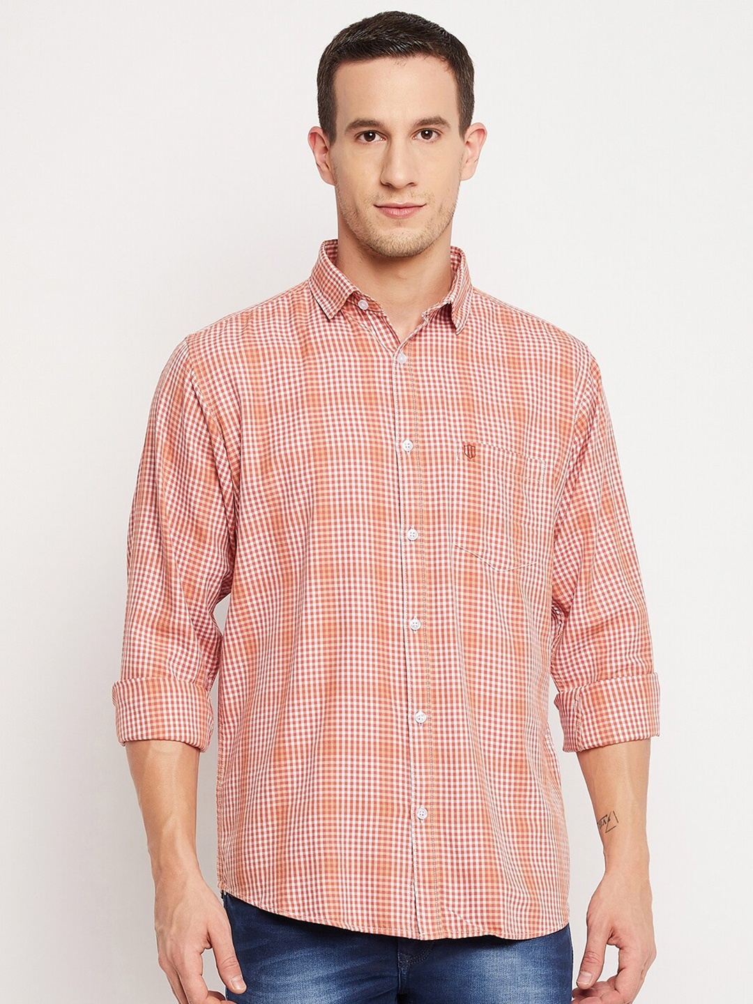 

Duke Men Orange Slim Fit Tartan Checked Casual Shirt