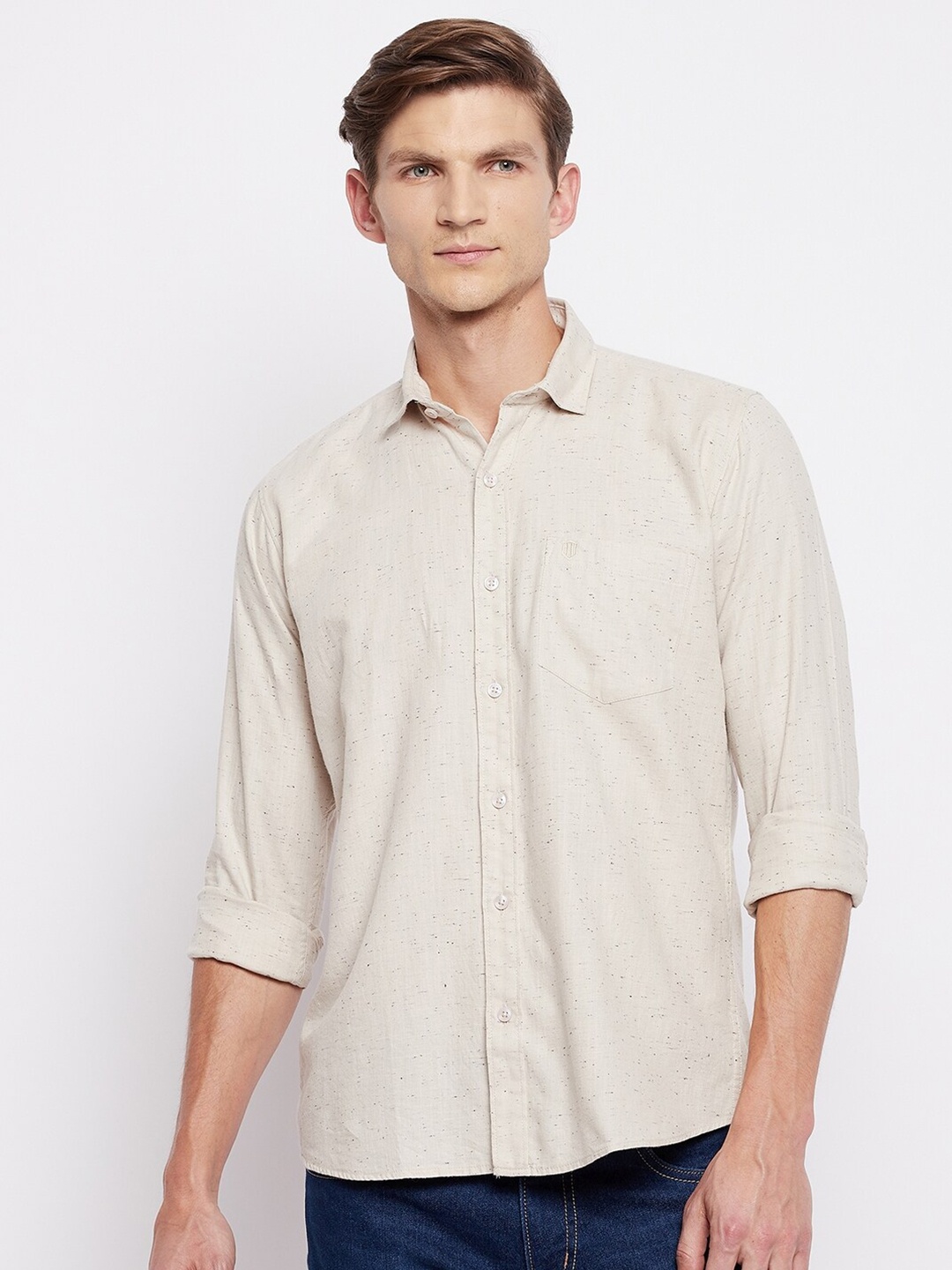 

Duke Men Cream-Coloured Slim Fit Casual Shirt