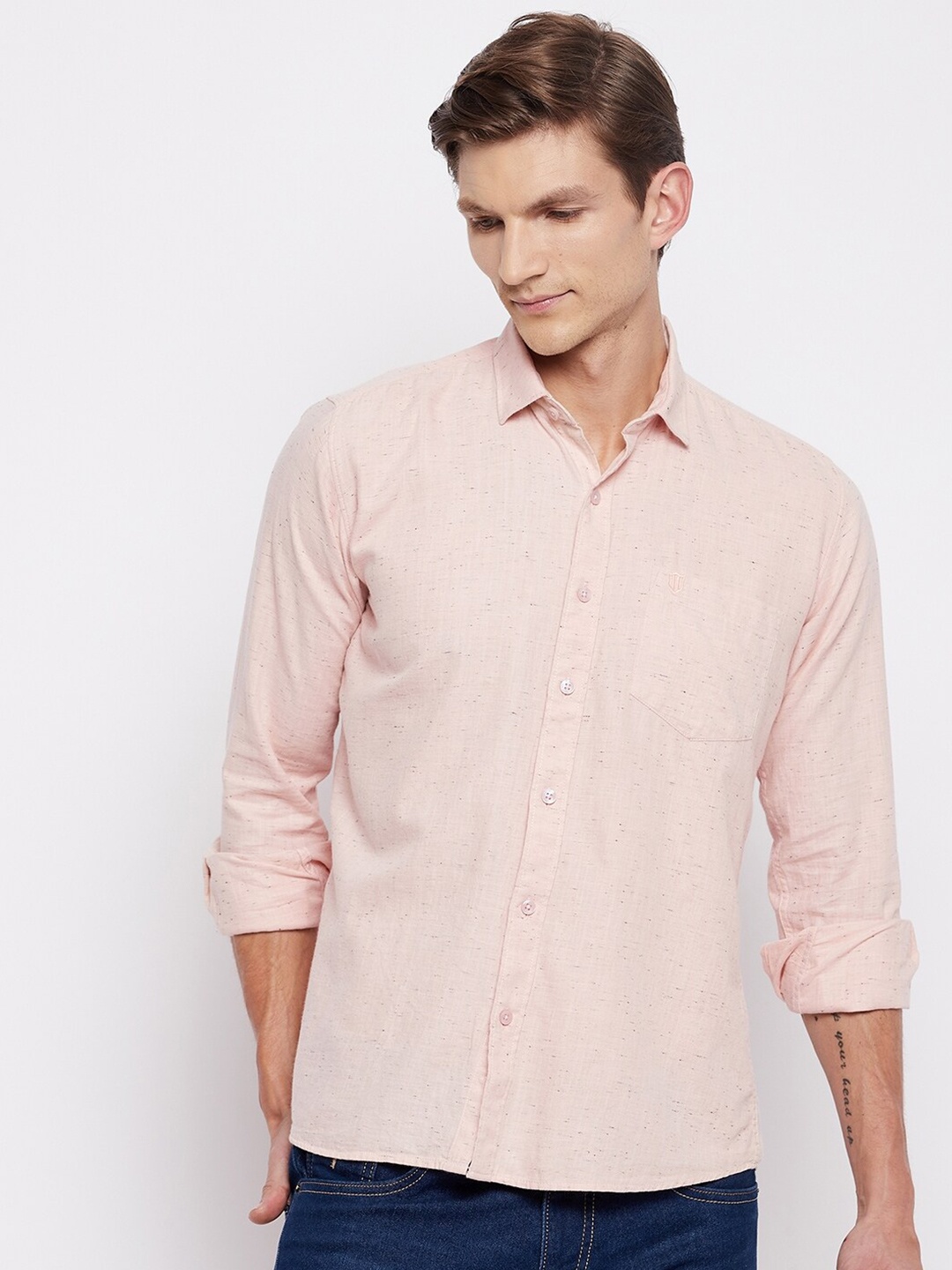 

Duke Men Peach-Coloured Slim Fit Casual Shirt