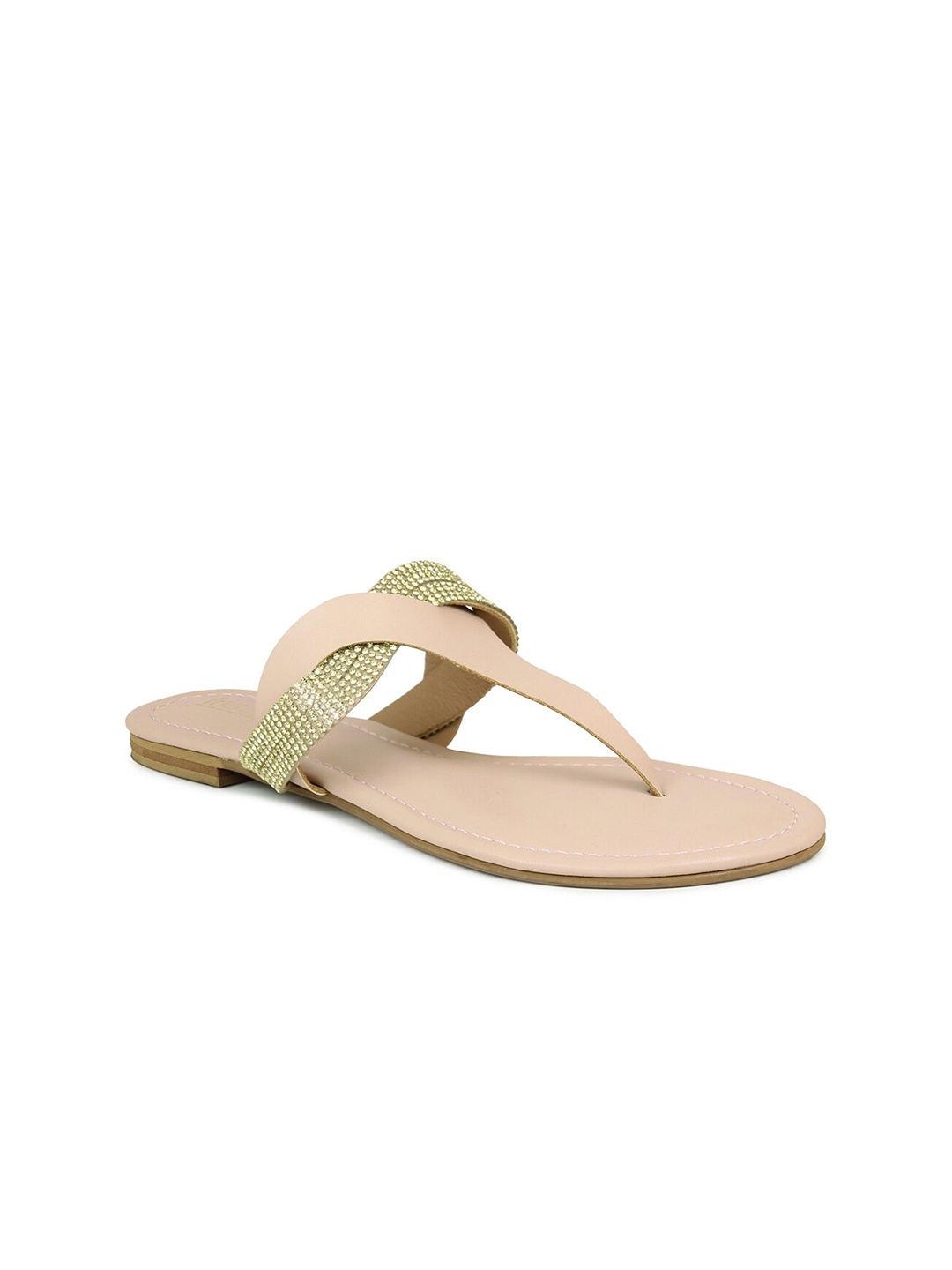 

Inc 5 Women Beige Embellished T-Strap Flats