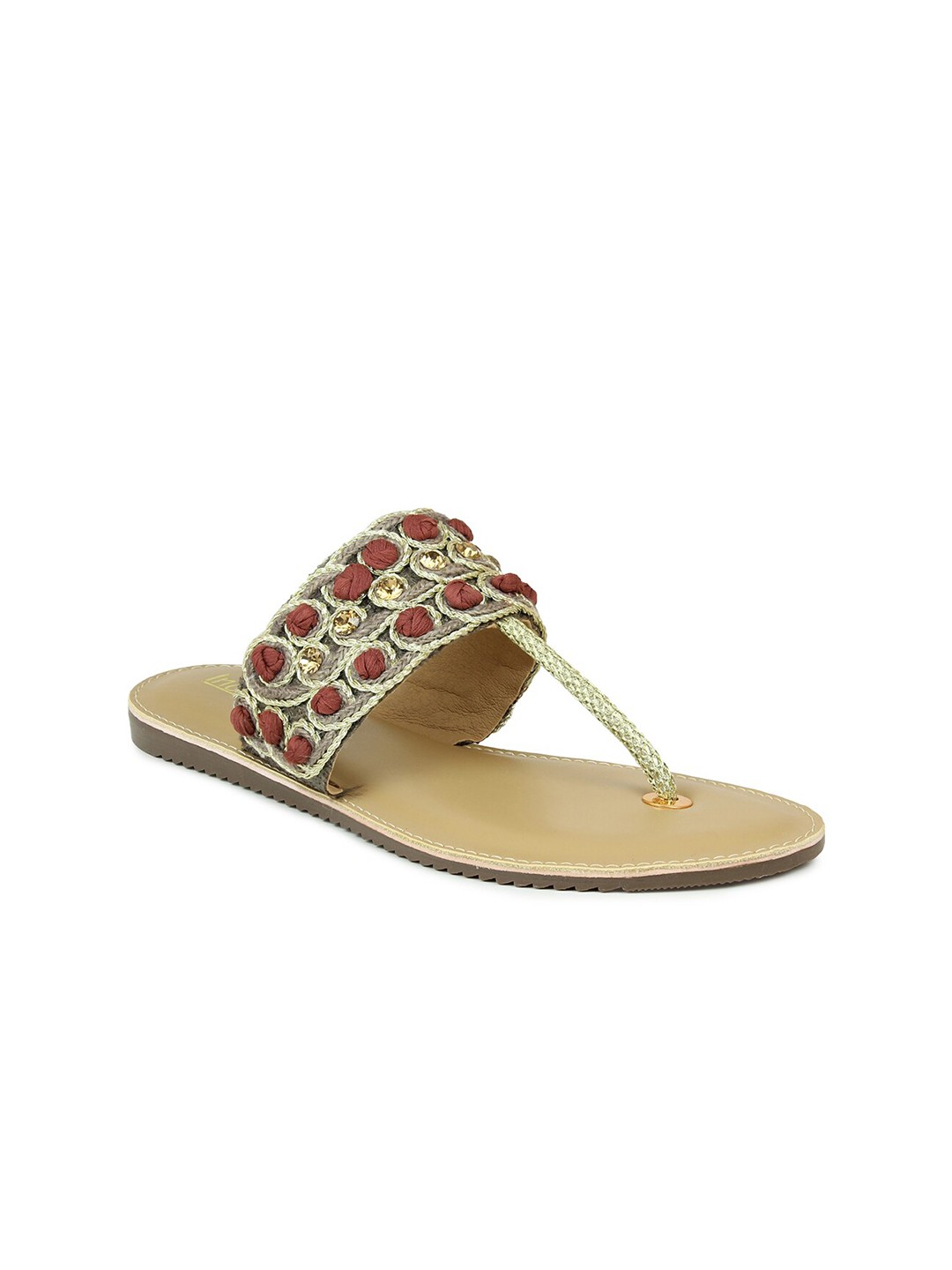 

Inc 5 Women Gold-Toned Embellished Ethnic T-Strap Flats
