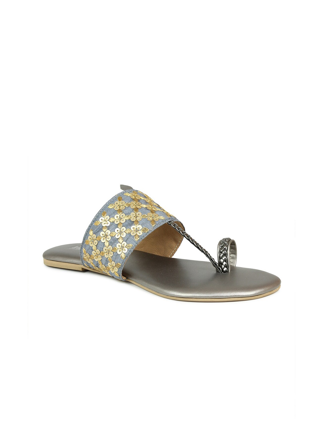 

Inc 5 Women Gunmetal-Toned Embellished One Toe Flats, Metallic