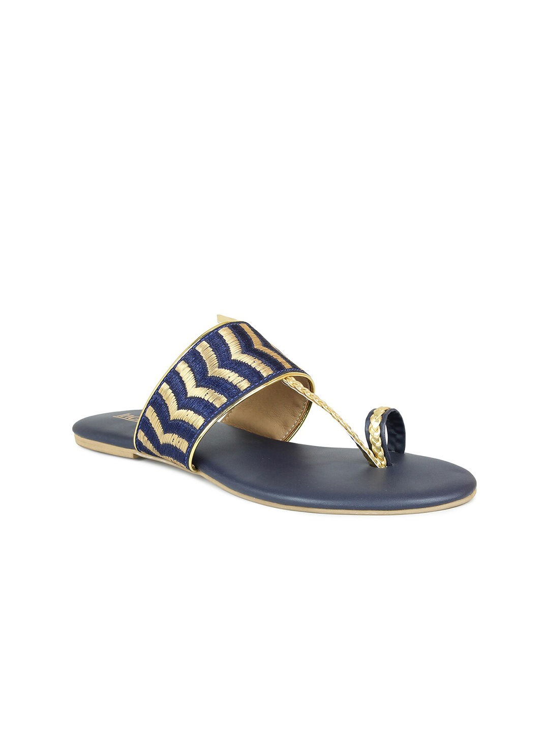 

Inc 5 Women Navy Blue Embellished Ethnic T-Strap Flats