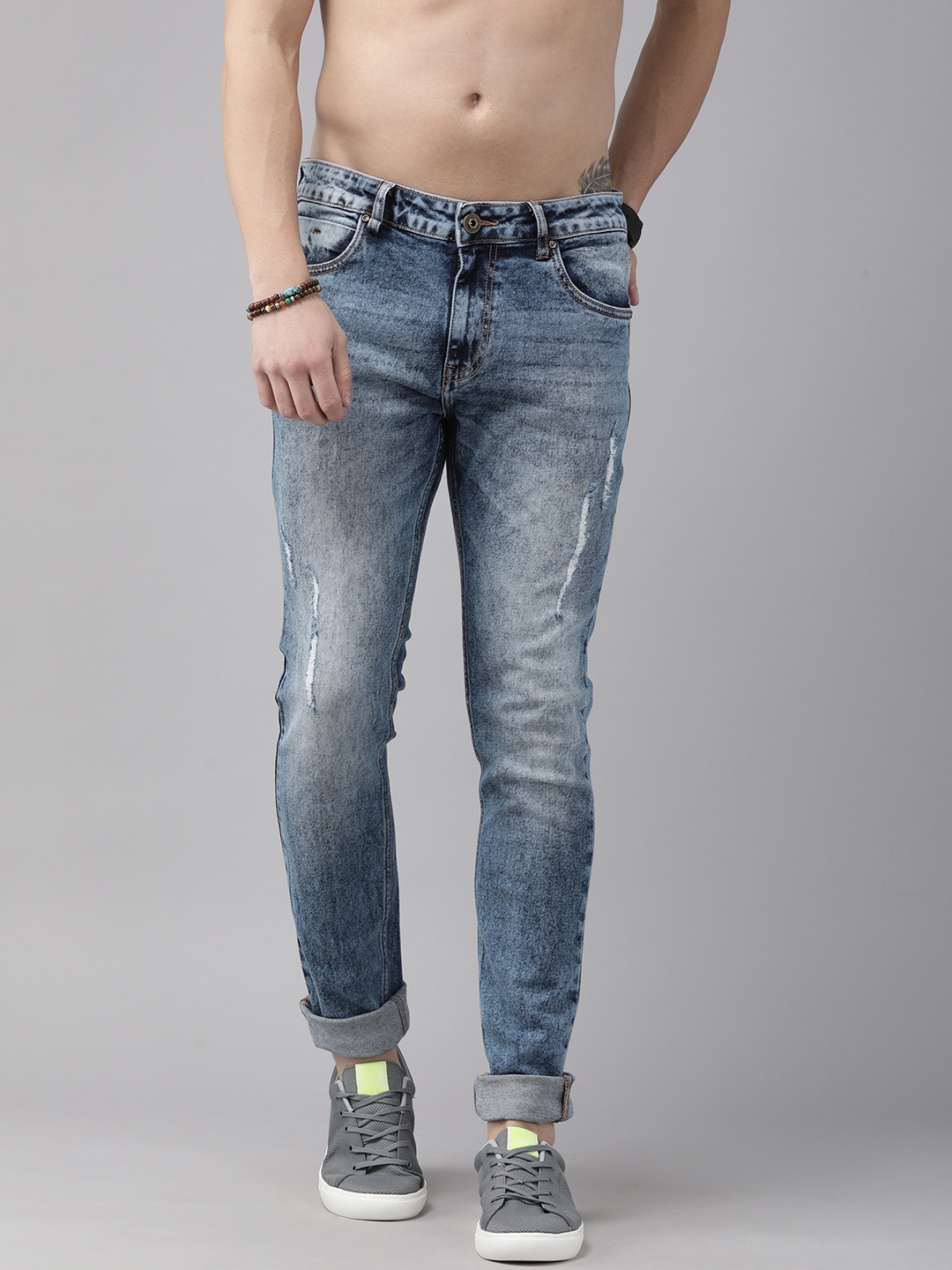 

Roadster Men Blue Comfort Skinny Fit Mildly Distressed Heavy Fade Stretchable Jeans