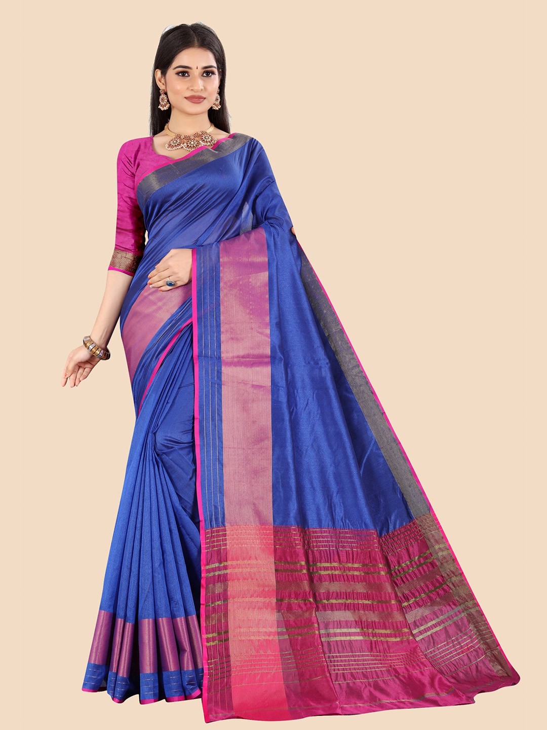 

VAIRAGEE Blue & Maroon Woven Design Saree