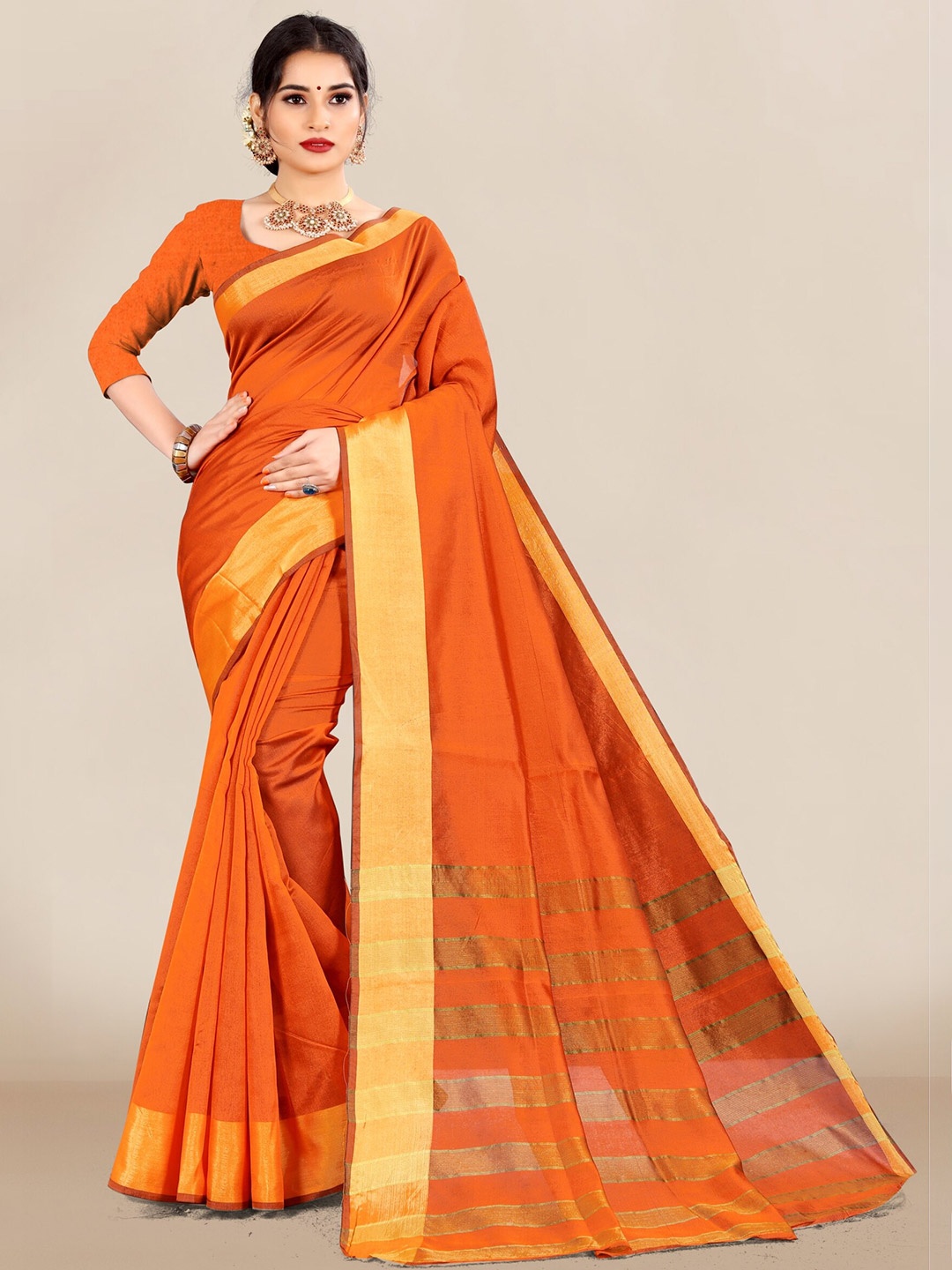 

VAIRAGEE Orange & Yellow Woven Design Saree