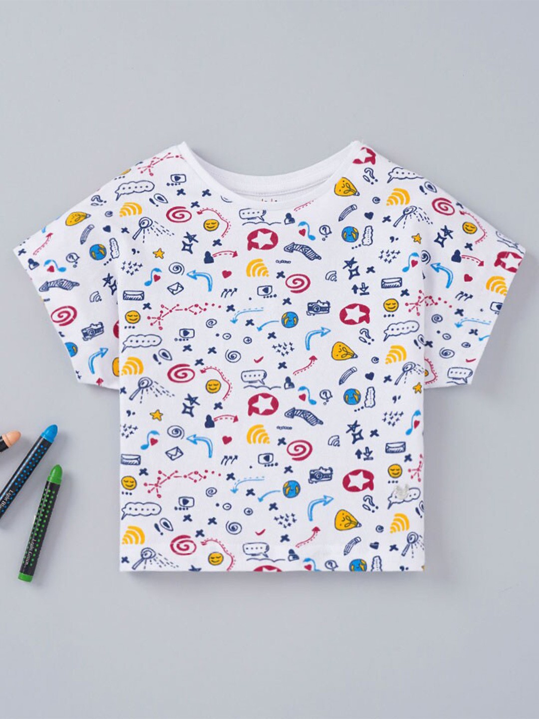 

Ed-a-Mamma Girls White Printed Round Neck T-shirt