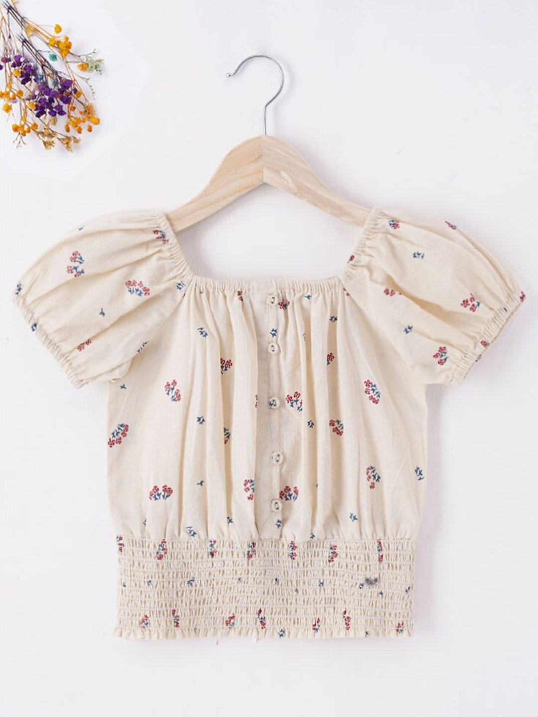 

Ed-a-Mamma Beige Floral Print Blouson Top