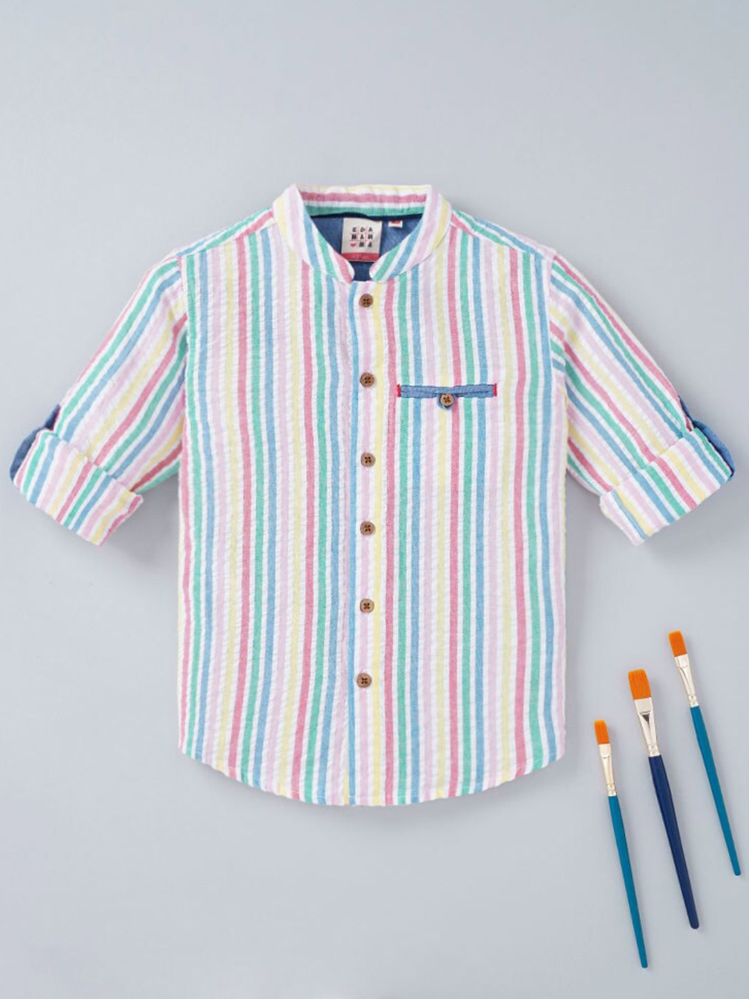 

Ed-a-Mamma Boys White Premium Multi Striped Casual Shirt