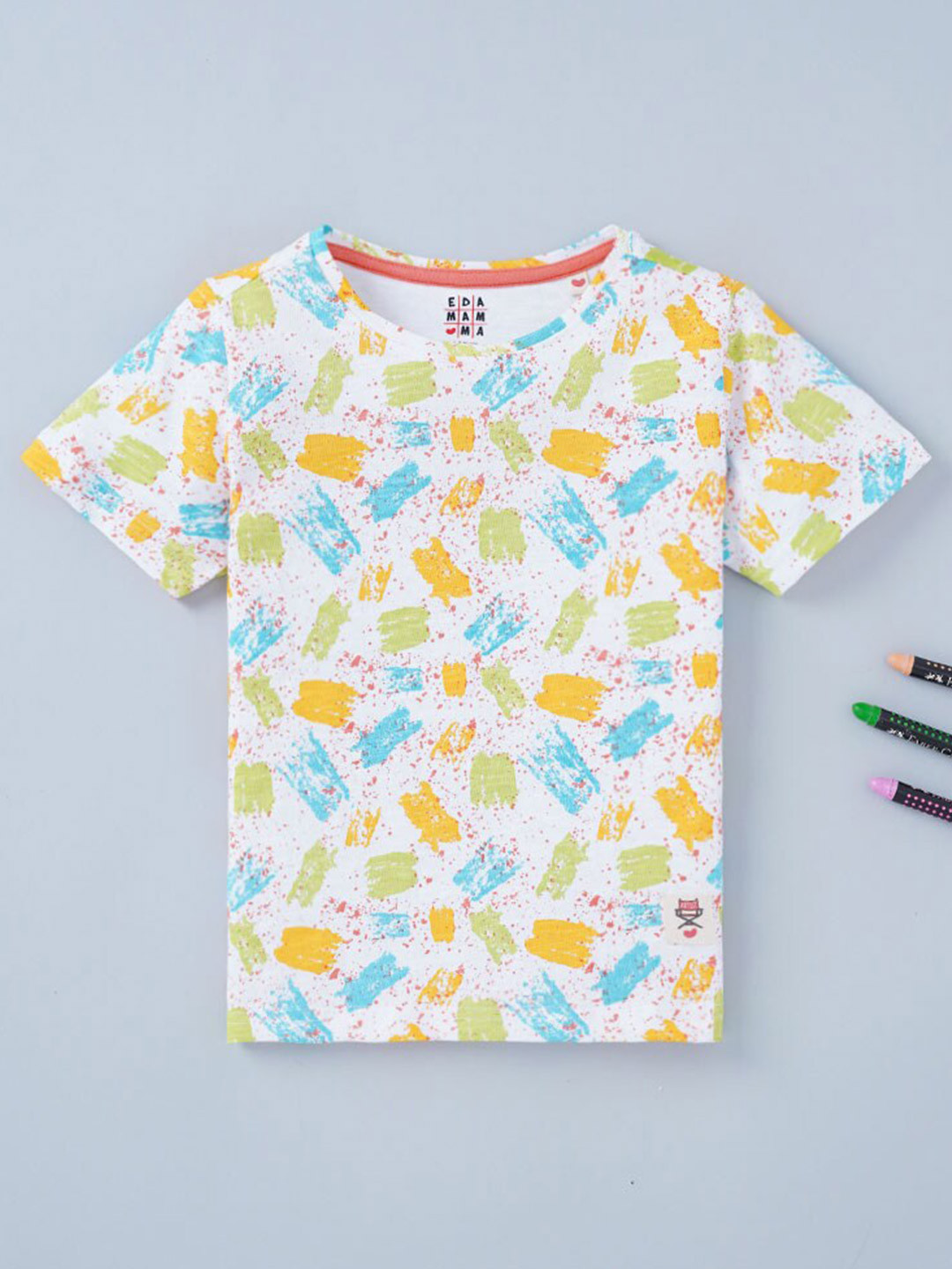 

Ed-a-Mamma Boys White & Blue Printed Tropical T-shirt