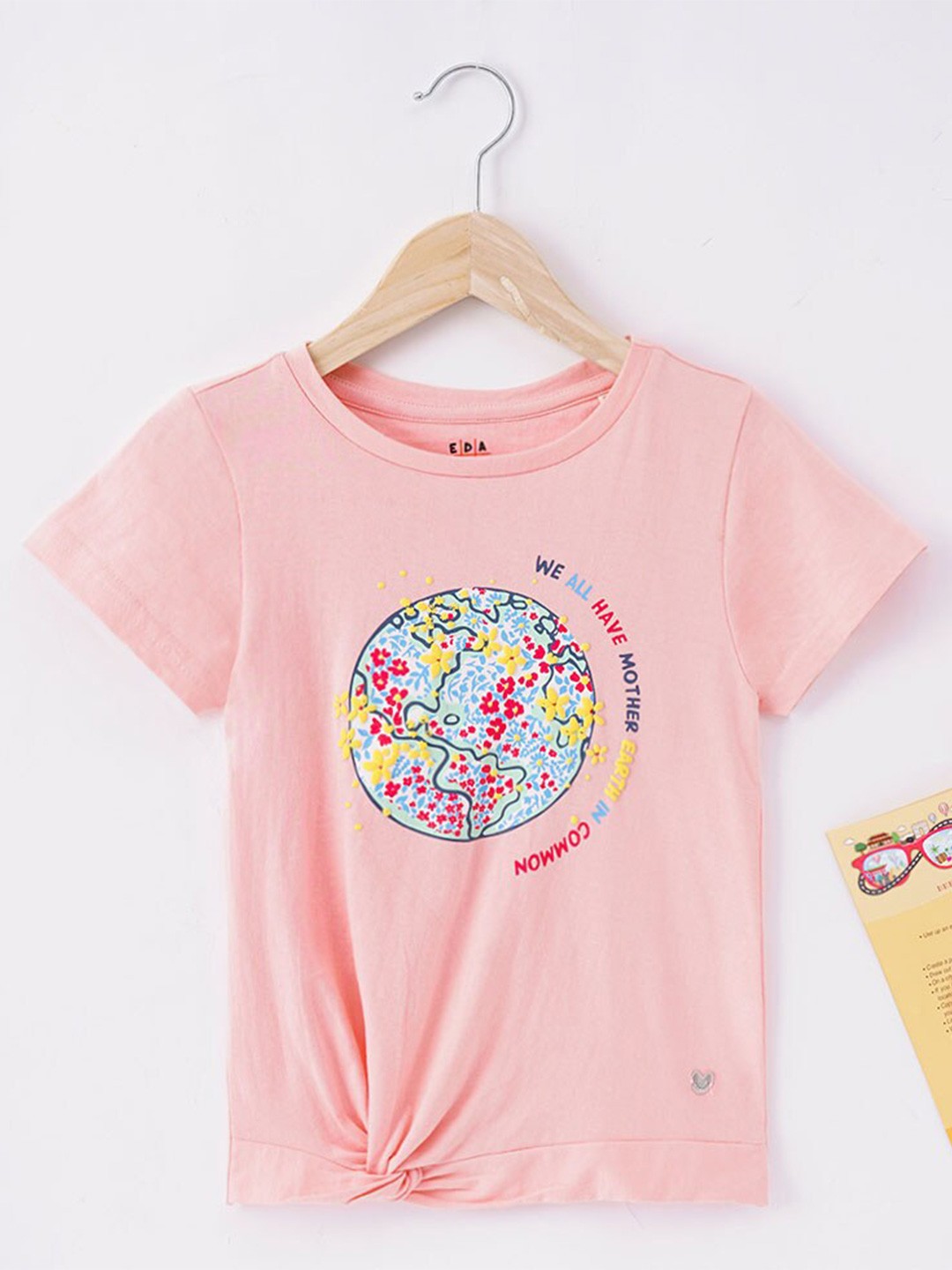 

Ed-a-Mamma Girls Pink Cotton Printed Round Neck T-shirt